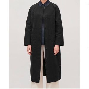 COS Cotton Patch Pocket Mid Length Long Jacket in Black